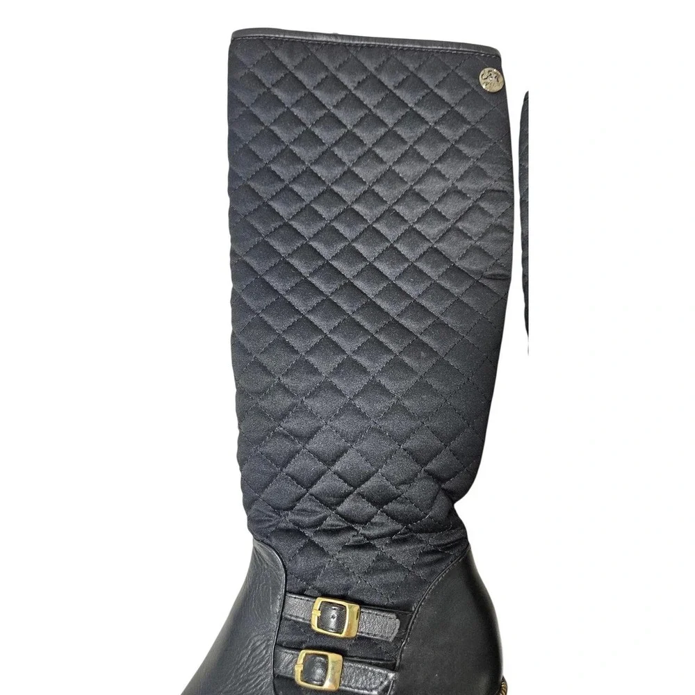 Opposite Black Quilted Leather Knee High Riding Boots Size 37 Buckle Detail Zip